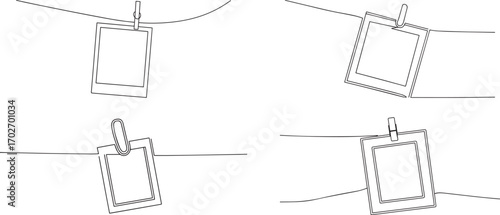 Set of photo frame one continuous line art, Vector illustration, One line art, Line art graphic style