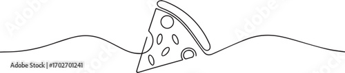 Pizza slice one continuous line art, Vector illustration, One line art, Line art graphic style