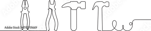 Mechanical tool kit one continuous line art, Vector illustration, One line art, Line art graphic style