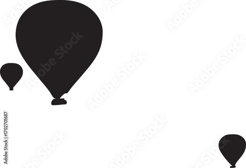 Three black hot air balloon silhouettes floating on a white background vector