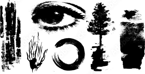 Abstract black ink silhouette glitch art collection for creative design