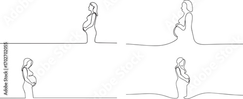 Set of pregnant women one continuous line art, Vector illustration, One line art, Line art graphic style