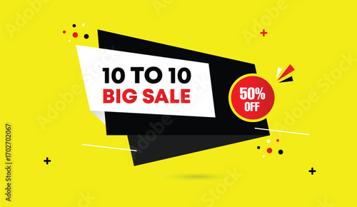 10 to 10 editable vector art template big sale design illustration 50% off gradient shapes abstract background red yellow black white creative modern promotional artwork style graphics