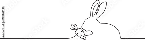 rabbit eating one continuous line art, Vector illustration, One line art, Line art graphic style