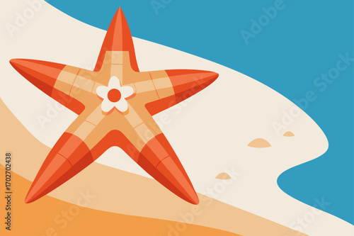 Stylized starfish with flower on a sandy beach by the ocean