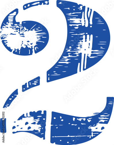 Distressed blue question mark symbol with grunge texture and abstract splatter effects