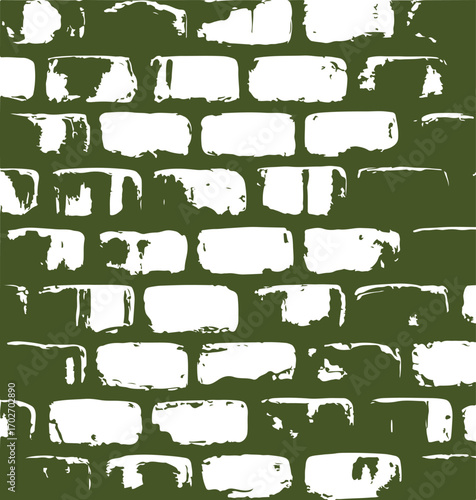 Abstract textured green and white brick wall pattern with a grungy distressed appearance