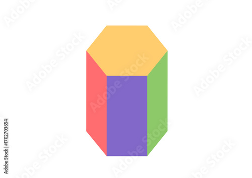 Colorful geometric 3d hexagonal prism shape vector illustration. Abstract polygonal shape with vibrant colors graphic design