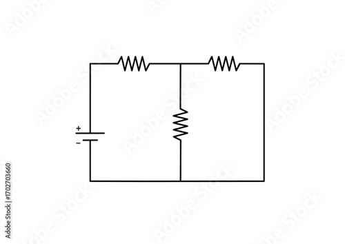 Simple series parallel circuit with battery and resistors diagram. Basic electrical circuit with resistors and power source