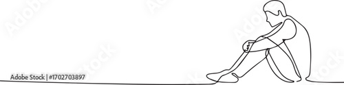 sad man sitting alone one continuous line art, Vector illustration, One line art, Line art graphic style