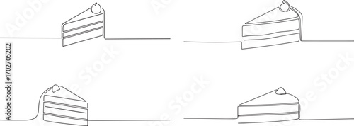Set of cheesecake with cherries one continuous line art, Vector illustration, One line art, Line art graphic style