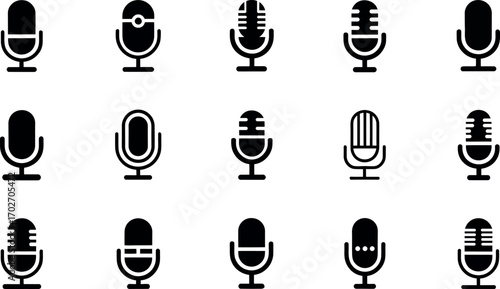Black microphone icon for podcasting broadcasting and sound recording applications