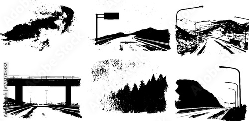 Black ink silhouette of highways and overpasses for urban design