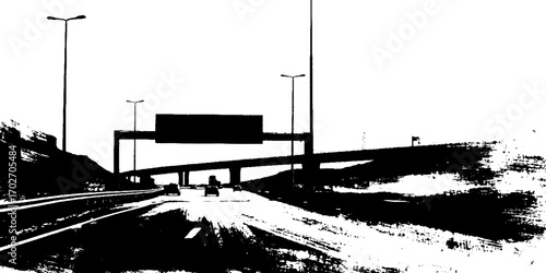 Black ink silhouette of urban highways and overpass for design projects