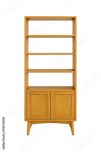 Open shelving wooden bookcase with cabinet base