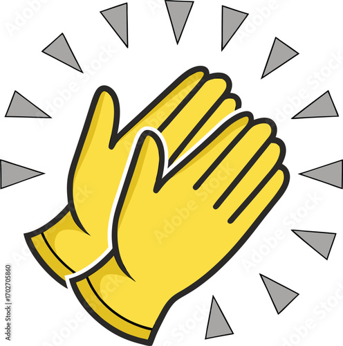 Illustration of yellow clapping hands with grey triangles radiating outwards