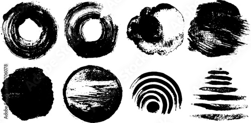 Black ink silhouettes and smudge drip set for art and design projects
