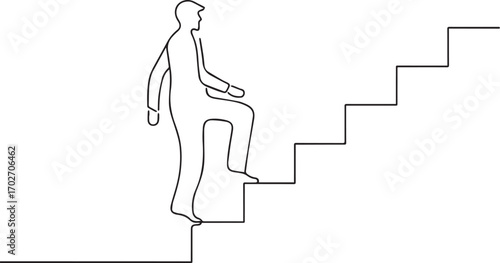 people on stairs going up one continuous line art, Vector illustration, One line art, Line art graphic style