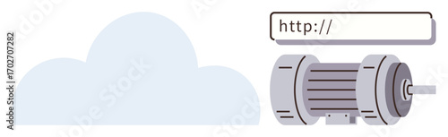 Large cloud shape with an industrial motor and an address bar icon representing technology and internet. Ideal for cloud computing, IoT, industry, automation, innovation, connectivity, efficient