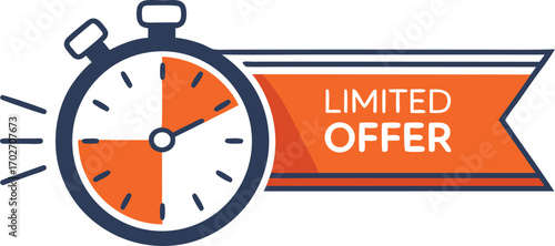 Vector art of limited offer stopwatch icon with orange and white segments