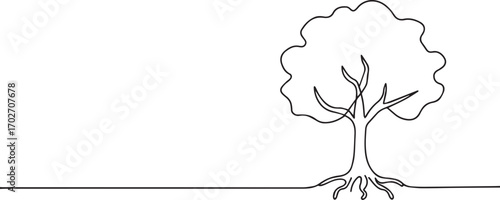 tree one continuous line art, Vector illustration, One line art, Line art graphic style