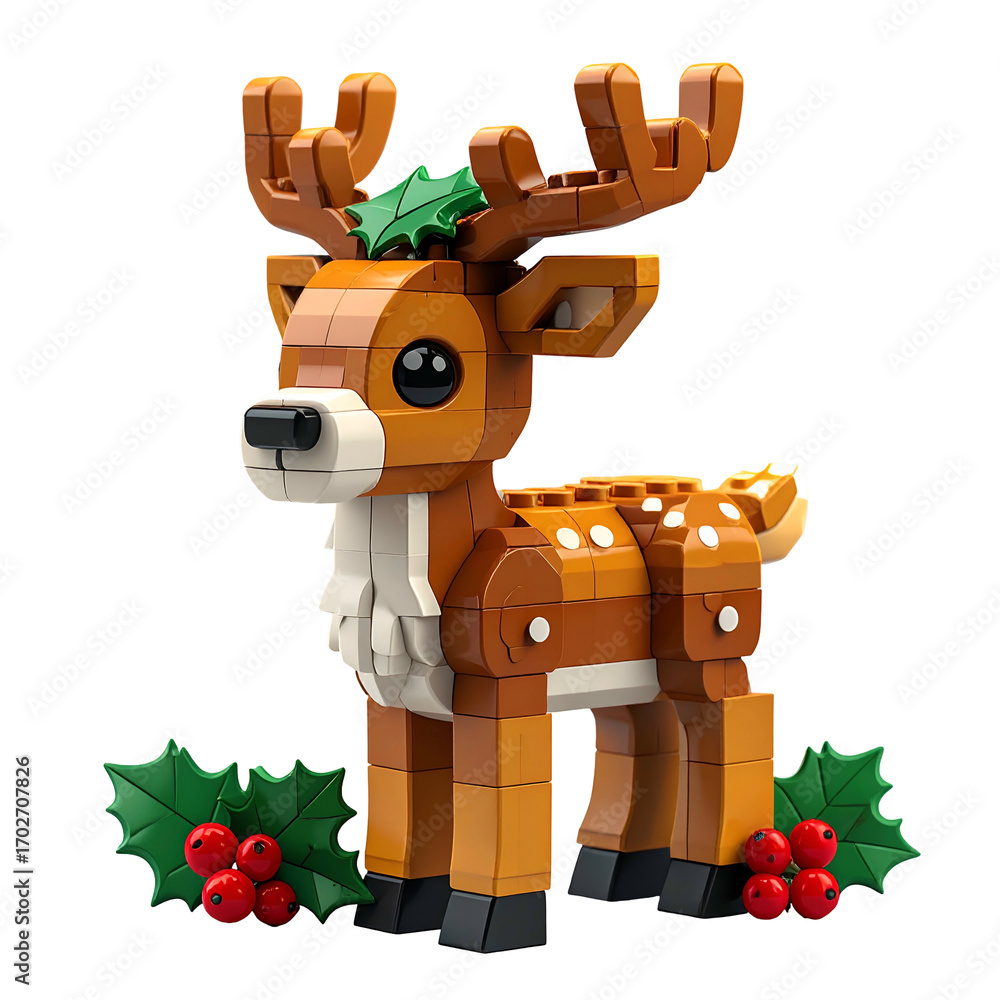 Fototapeta premium Cute lego deer with holly