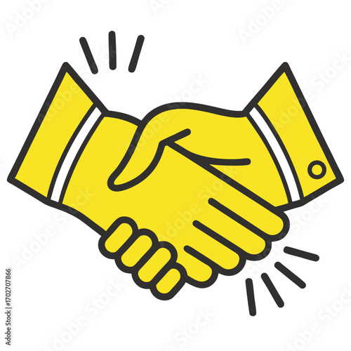 Vector art of yellow handshake icon symbolizing agreement, partnership, and trust