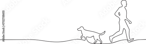 man with dog one continuous line art, Vector illustration, One line art, Line art graphic style