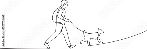 man with dog one continuous line art, Vector illustration, One line art, Line art graphic style