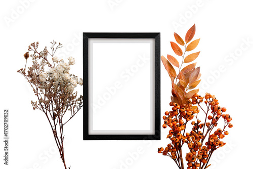 Black frame with dried autumnal flowers