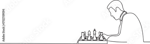 man playing chess one continuous line art, Vector illustration, One line art, Line art graphic style