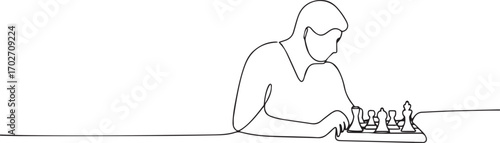 man playing chess one continuous line art, Vector illustration, One line art, Line art graphic style
