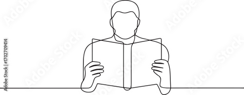 Man reading a book one continuous line art, Vector illustration, One line art, Line art graphic style