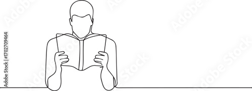 Man reading a book one continuous line art, Vector illustration, One line art, Line art graphic style