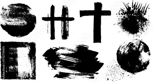 Grunge post-punk black ink silhouette set for urban design and illustration
