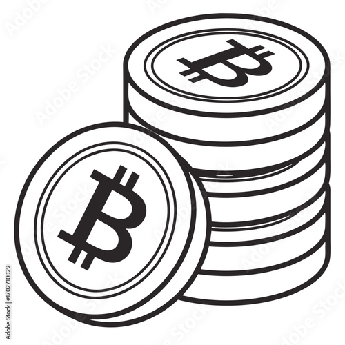 Vector art of stack of bitcoin cryptocurrency coins with one coin in front