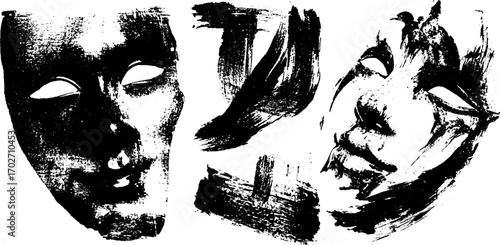 Black ink silhouette set of artistic performance masks