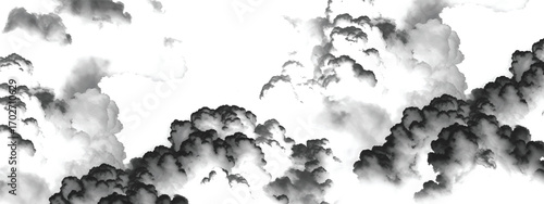 Abstract artistic sky filled with layered storm cloud formations in grayscale