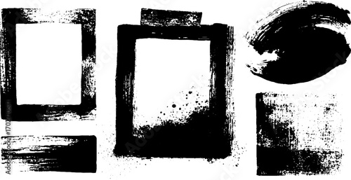 Black ink silhouette set of polaroid photo frames with grunge texture