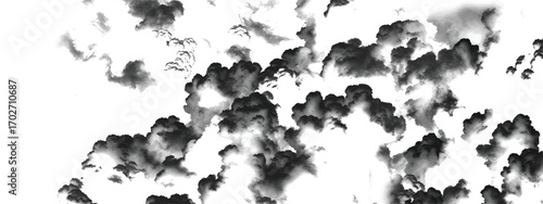 Abstract artistic sky filled with layered storm cloud formations in grayscale