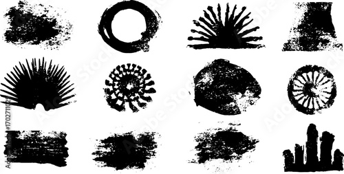 Black ink silhouette collection of punk symbols with mohawk design for urban art projects