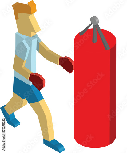 the boy play boxing with punching