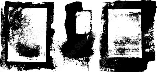 Retro black ink silhouette set with grunge backgrounds for creative design projects