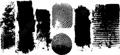 Black ink silhouette set of retro grunge banners with ornamental fingerprint