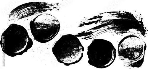 Black ink silhouette seal stamps with brush strokes for design and approval