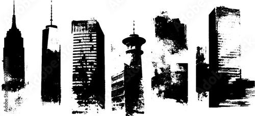 Urban silhouette art: black ink skyscraper skyline