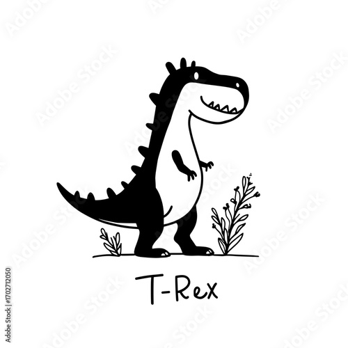 Tyrannosaurus Rex. Tyrannosaurus Rex simple black and white line art vector logo