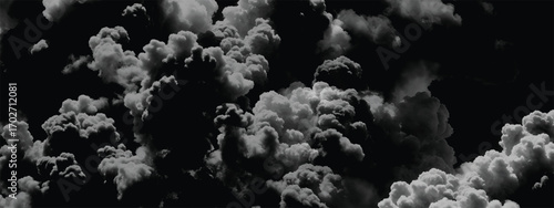 Monochrome stormy atmosphere with dense textured billowing cloud forms