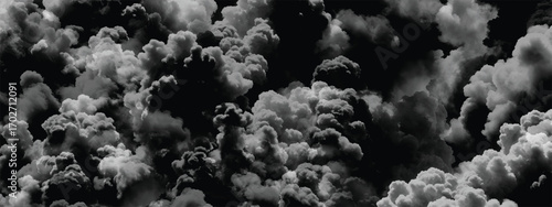 Monochrome stormy atmosphere with dense textured billowing cloud forms