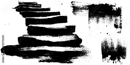 Black ink silhouette of stairs with textured grunge elements for urban design